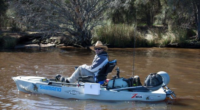 Ian Sewell from Getaway Outdoors fishing in his kayak