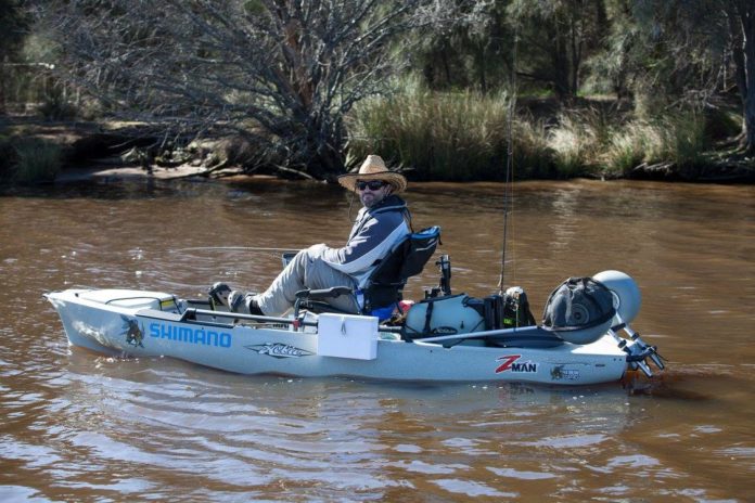 Ian Sewell from Getaway Outdoors fishing in his kayak