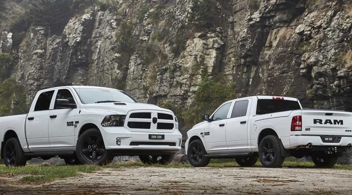 Two Ram trucks, showing the vehicle from every side
